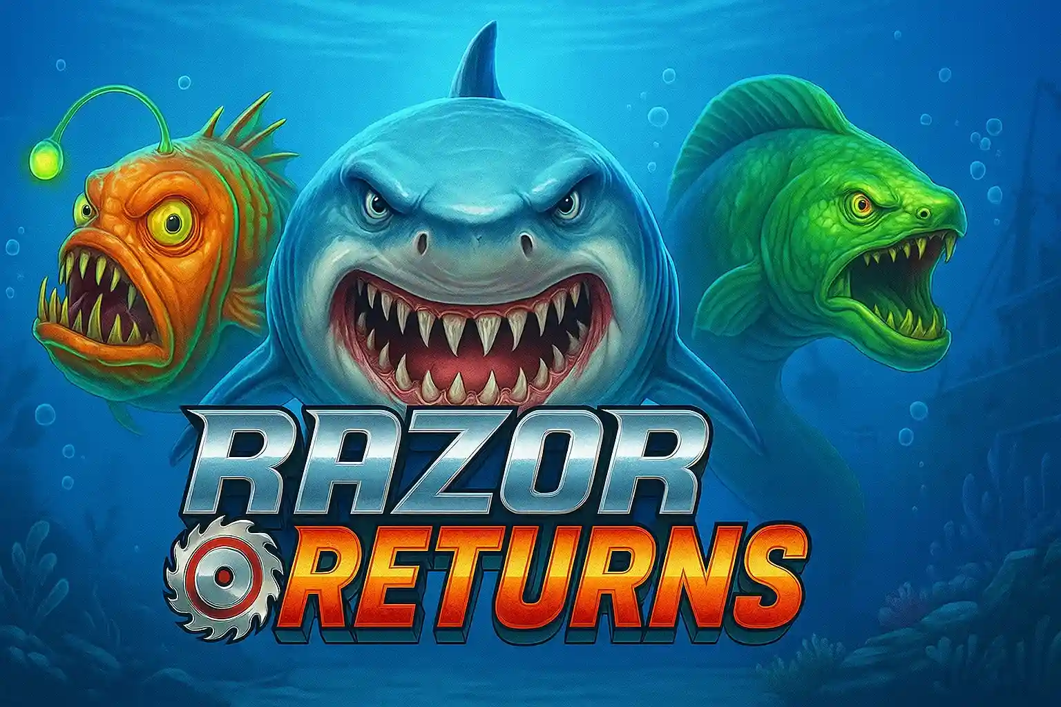 Razor Returns slot featuring sharks and dangerous deep sea fish