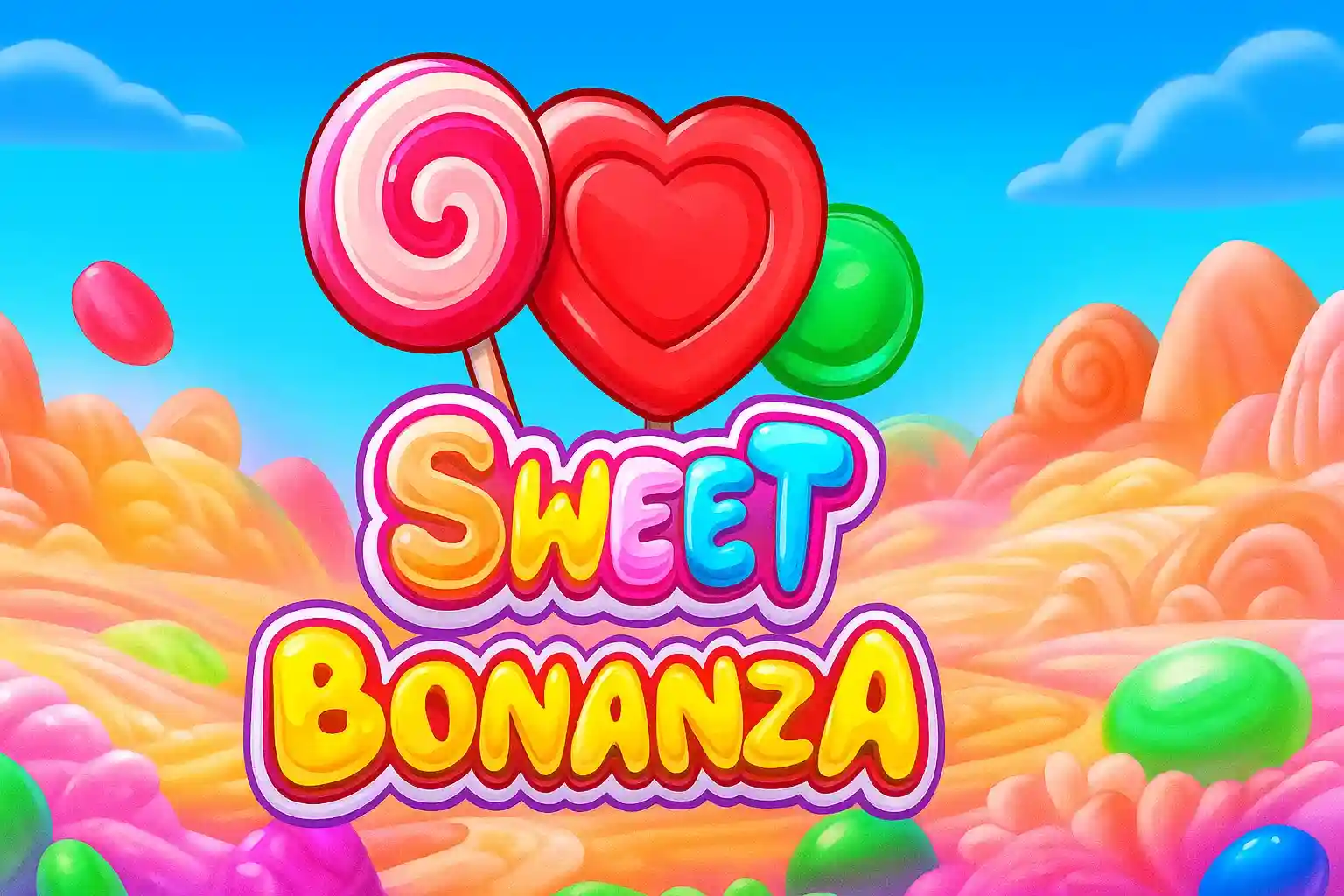 Candy themed Sweet Bonanza slot with lollipops and heart sweets